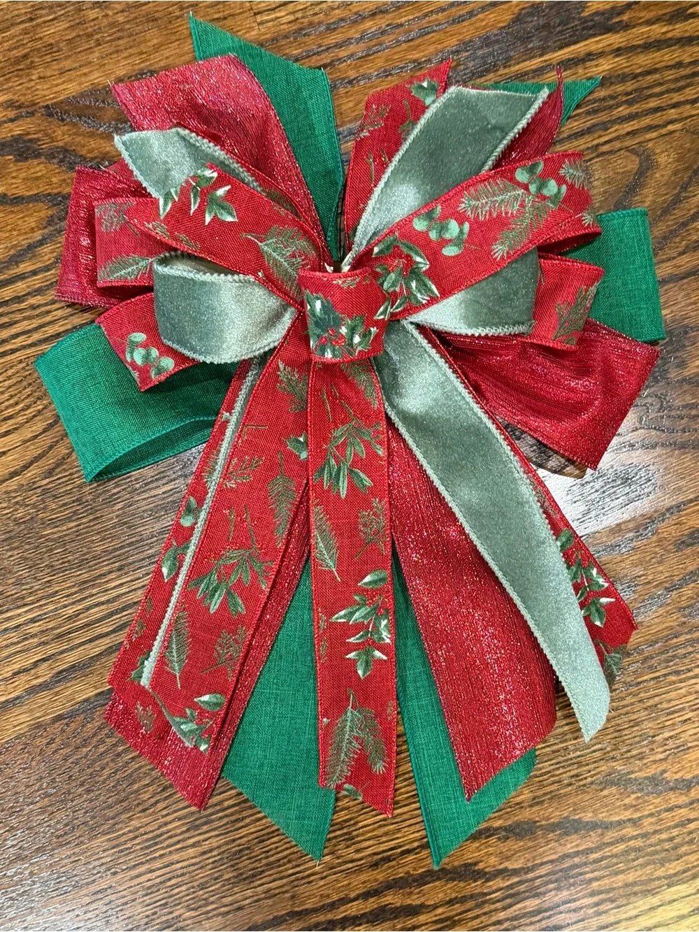 Festive Red and Green Holiday Wreath Bow
